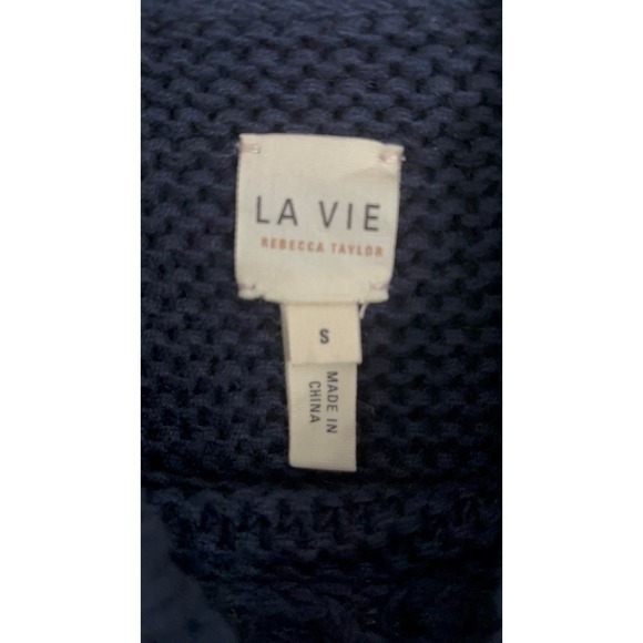 La Vie‎ Rebecca Taylor Navy Blue Peplum Knit Sweater Top Button Detail - Picture 4 of 9